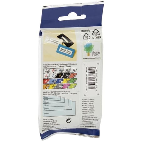 231-TZE شريط لاصق براذر اصلي مقاس 12MM اسود-ابيض