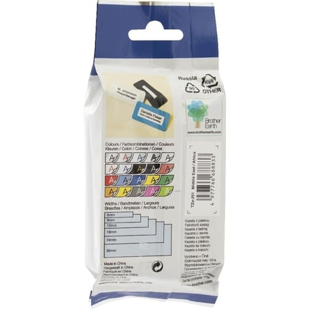 221-TZe شريط لاصق براذر اصلي مقاس 9MM اسود-ابيض