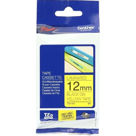 631-TZE شريط لاصق براذر اصلي مقاس 12MM اسود-اصفر