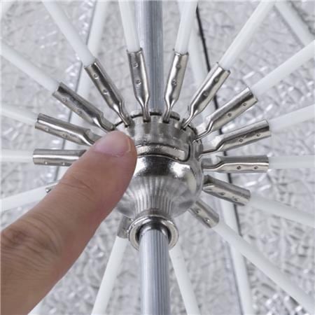 قلو ايزي لوك مظلة فيبرجلاس فضية كبيرة (51 بوصة) Glow Easy Lock Large Deep Beaded Silver Fiberglass Umbrella (51")