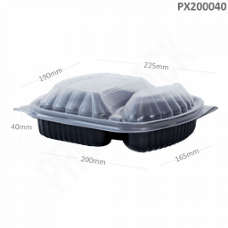 وعاء ميكرويف مقسم  اسود مع غطء شفاف