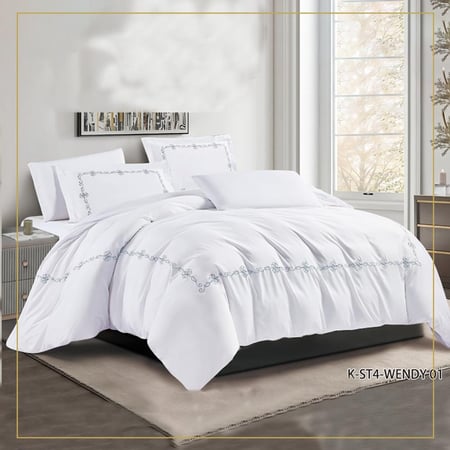 مفرش وندي كينج أبيض مطرّز