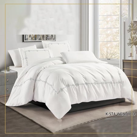 مفرش وندي كينج أبيض مطرّز