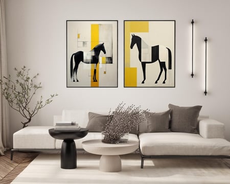 لوحة ثنائية خيل تجريدي