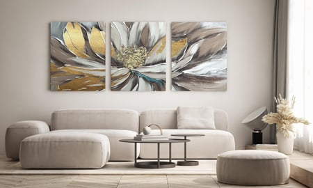 لوحة ثلاثية - فن تجريدي لورده بشكل ممتع