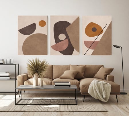 لوحة ثلاثية - فن تجريدي باستخدام اللون البني