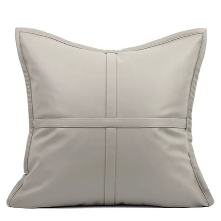 غطاء خدادية بيج بنسيج ناعم وحواف جلد رمادي