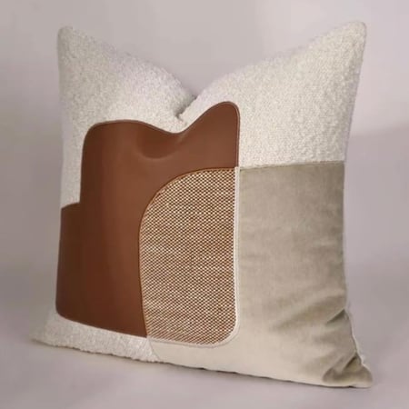 غطاء وسادة اوف وايت وبني بعدة خامات