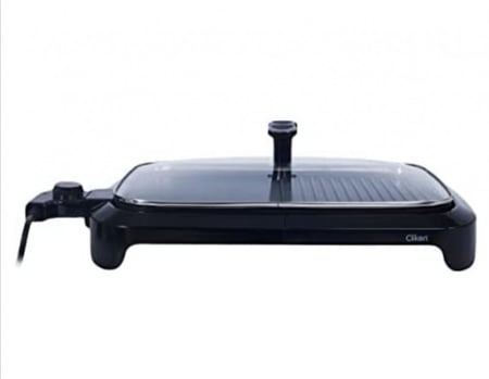 شواية شواء كهربائية مطلية غير لاصقة مع غطاء، تحكم في درجة الحرارة قابل للتعديل، صينية مسطحة قابلة للفك، لوحة شواء قابلة للفصل - CK 2439 من اسوار العريش