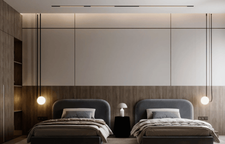 طقم سريرين - رمادي