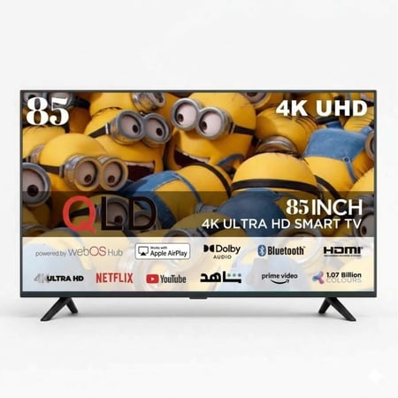 شاشة,ماركة كيو ال دي,85بوصة,سمارت,فوركيه,نظام ويبوس,الموديل QLDT-85S4KW1