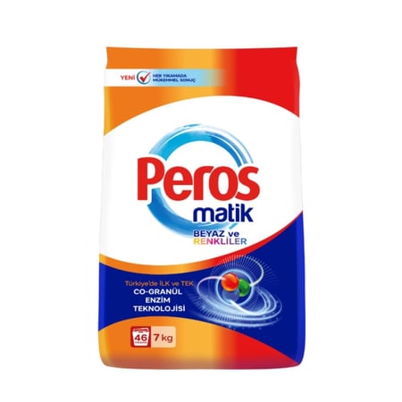 بيروس ماتيك – مسحوق غسيل للملابس البيضاء والملونة بتركيبة الإنزيمات المزدوجة - 7 كيلو