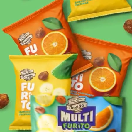 تسالي فوريتو - زبيب بنكهة الموز والبرتقال – Dovido Multi Furito (عبوة 112 جم - 8 أكياس صغيرة)