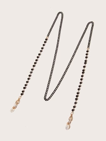 سلسال نظارات شمسية ذهبي مصنوع من المعدن مزين بحبات اللؤلؤ السوداء 2021