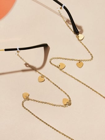 سلسال نظارات شمسية مطلي بلون ذهبي انيق مزين بقلوب صغيرة اكسسوارت نظارة