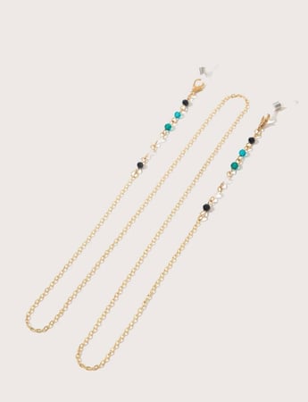 سلسلة نظارات ذهبية بخرز أزرق وأسود 11823