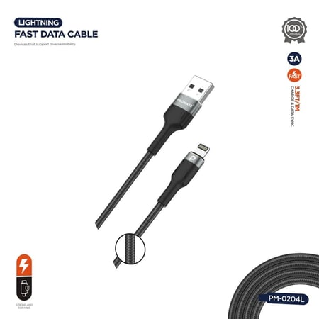 كيبل شحن - قماش - USB ايفون متر واحد من ماركة PROMASS