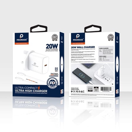 رأس شحن جداري مع كيبل هدية  - من ماركة  PROMASS  بقوة 20 واط