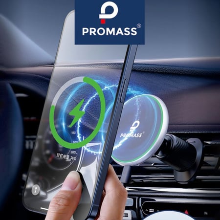 قاعدة تثبيت الجوال مغناطسية مع شاحن لاسلكي مع اضاءة LED - من ماركة PROMASS