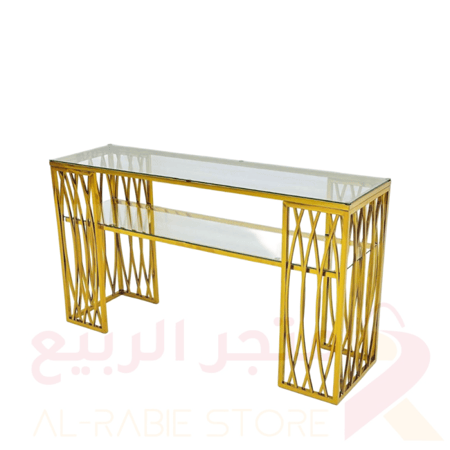 مدخل (كونسول) زجاج هيكل استيل ذهبي 2رف رقم Ob-05
