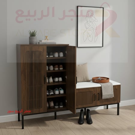 دولاب أحذية خشب بني 2باب برف أرجل حديد رقم 000187