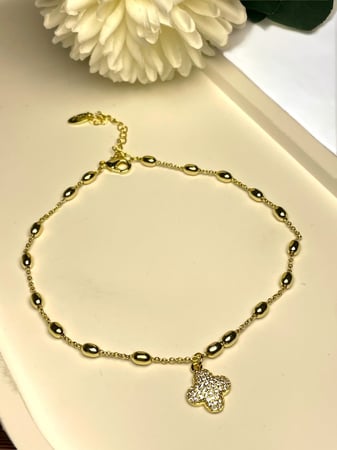 خلخال مطلي ذهب مع وردة فان كليف مرصعة بالألماس.                  MA-008