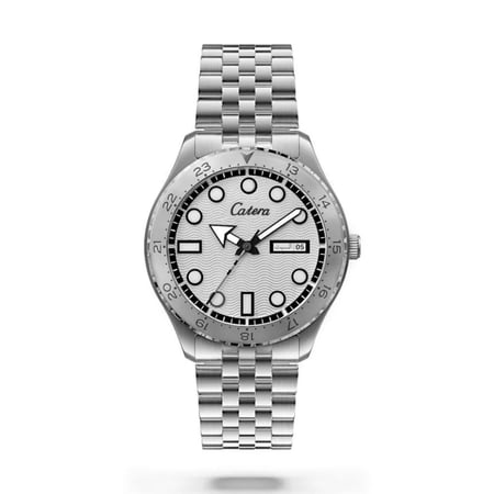 ساعة رجالية بسير استيل فضي اطار ابيض