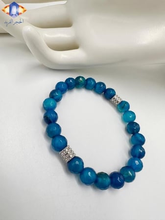 سوار حجر العقيق الأزرق الزاهي المضلع الكريم .