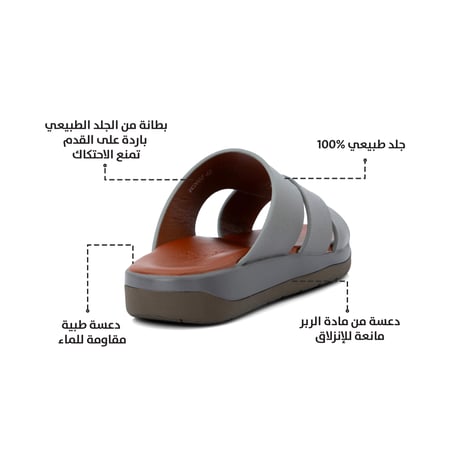نعال خليجي جلد رمادي وارضية عسلي طبية