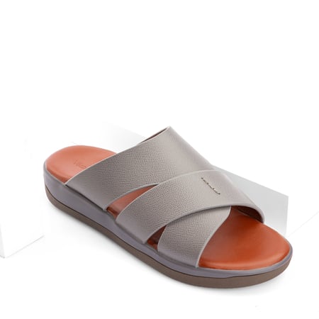 نعال خليجي جلد رمادي وارضية عسلي طبية