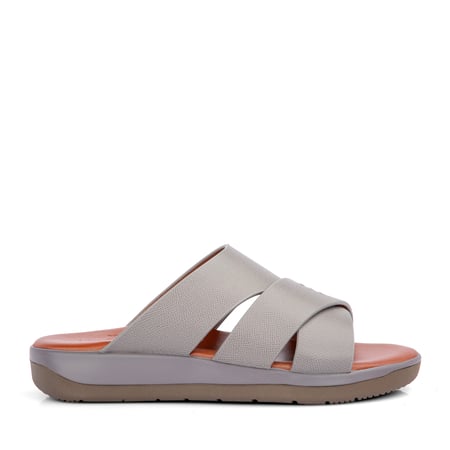 نعال خليجي جلد رمادي وارضية عسلي طبية