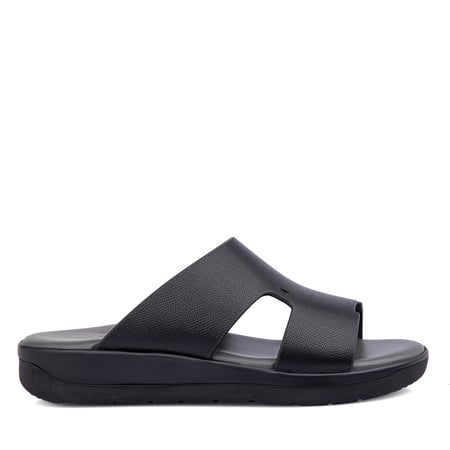 نعال خليجي جلد اسود ايطالي وارضية رمادي طبية