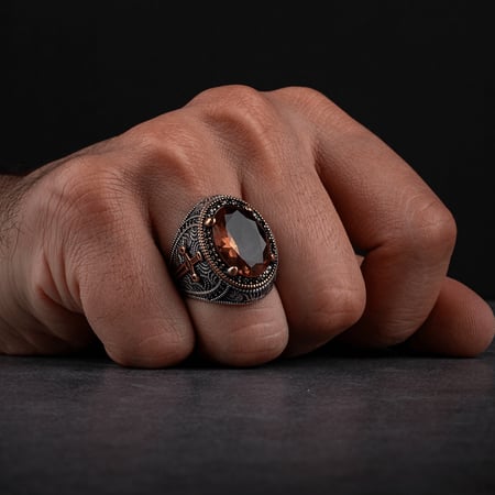 خاتم رجالي فضة استرليني مزين بحجر الموزانيت