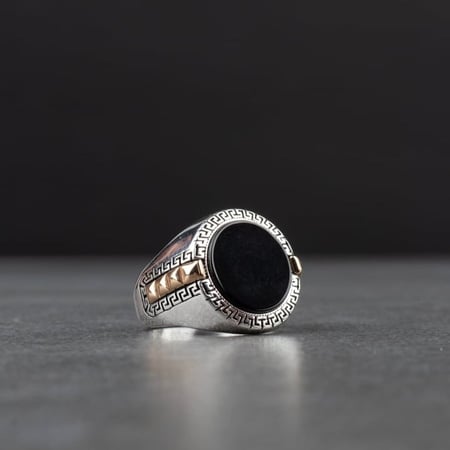 خاتم فضة رجالي عيار 925 بحجر أونيكس أسود