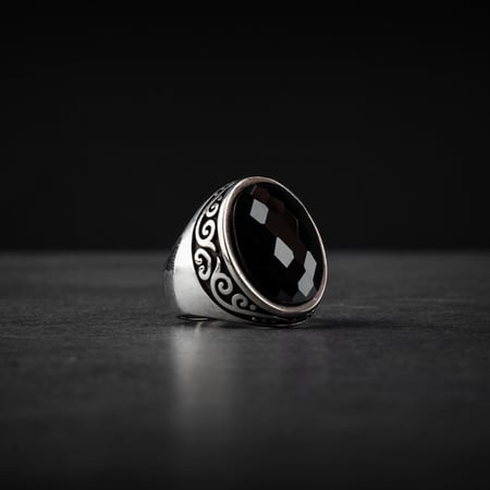 خاتم فضة رجالي أسود زركون