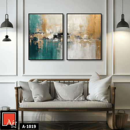 A1019 لوحة ثنائية تجريدية ذهبية وتركية