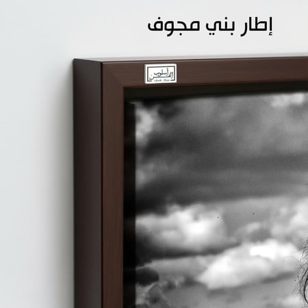 HR113 لوحة فنية بالأبيض والأسود تصور حصانًا أسودًا يقف في حقل مفتوح، وتظهر خلفه سماء مليئة بالغيوم. تعكس اللوحة قوة وشموخ الحصان.