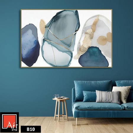 B10 لوحة تجريدية زرقاء وذهبية.