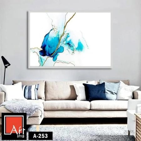 A253  لوحة فنية أنيقة بتدرجات الأزرق والذهبي، تضيف لمسة من الهدوء والرقي لأي مكان.