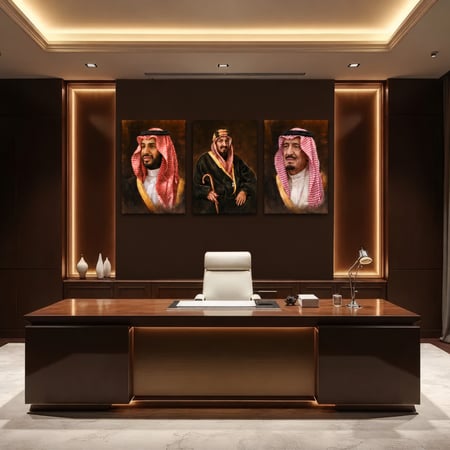 لوحة ثلاثية فنية مميزة تجسد ملوك المملكة العربية السعودية بأسلوب فخم وأنيق
