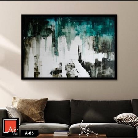 A85  لوحة فنية تجريدية بألوان داكنة ولمسات من اللون الأخضر، تضيف عمقًا وجمالًا عصريًا لأي مساحة.
