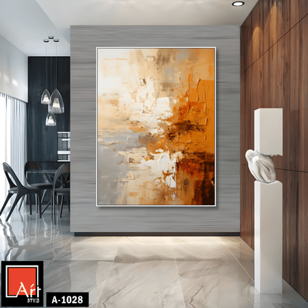 A1028 لوحة تجريدية بألوان برتقالية وبيضاء