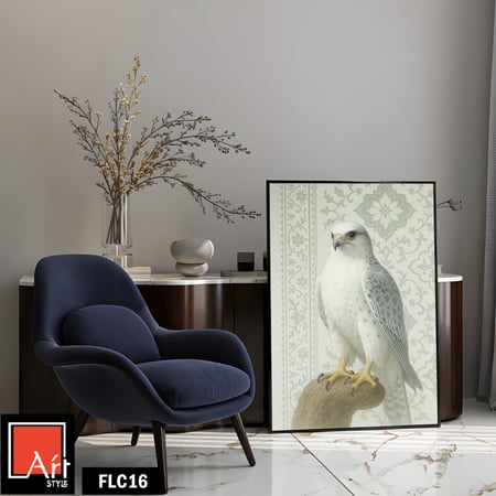 FLC16 لوحة صقر، أبيض، تصميم هادئ.