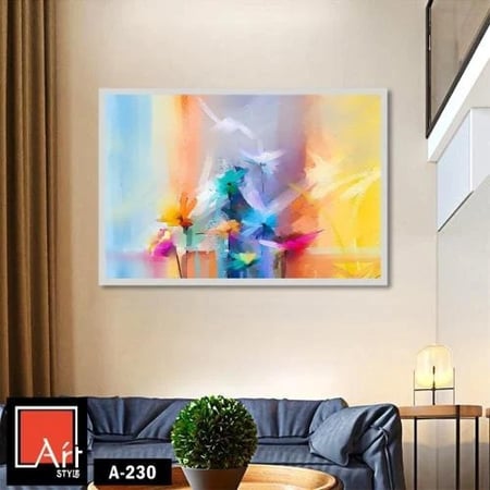 A230 لوحة فنية تجريدية بألوان زاهية، تضيف لمسة من الحيوية والأناقة إلى أي مساحة داخلية. تمزج بين الألوان الدافئة والباردة في تصميم عصري يعبر عن الجمال والأصالة.
