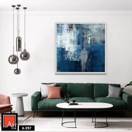 A297 لوحة جدارية بنمط تجريدي بألوان الأزرق والأبيض، تضيف لمسة من الانتعاش والأناقة لأي مساحة داخلية.