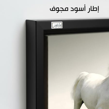 HR162 لوحة فنية واقعية تصور حصانًا أبيض يجري في صحراء شاسعة، مما يعكس الحرية والقوة والجمال.