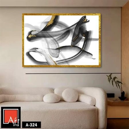 A324 لوحة فنية بألوان متناسقة من الأسود والذهبي تضيف لمسة فاخرة وعصرية لأي غرفة.
