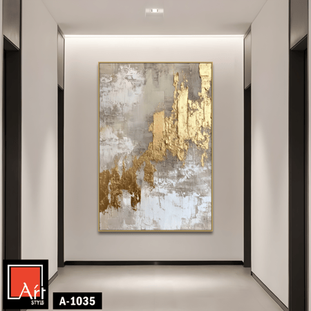 A1035 لوحة تجريدية فاخرة بالذهبي والرمادي
