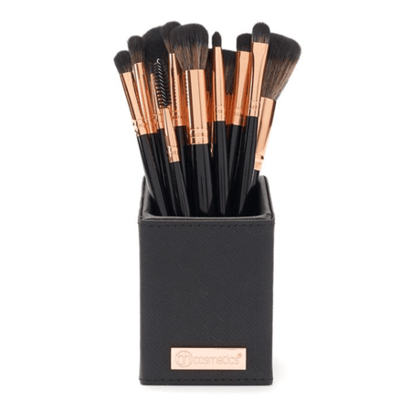 مجموعة فرش BH Cosmetics Signature باللونين الأسود والذهبي الوردي مع حامل - 13 قطعة