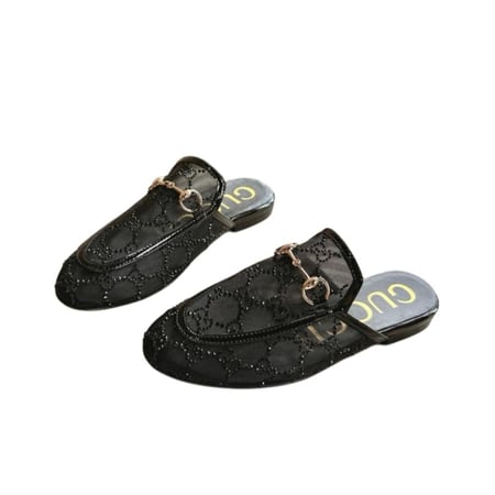 حذاء قوتشي لوفر مفتوح مرصع أسود